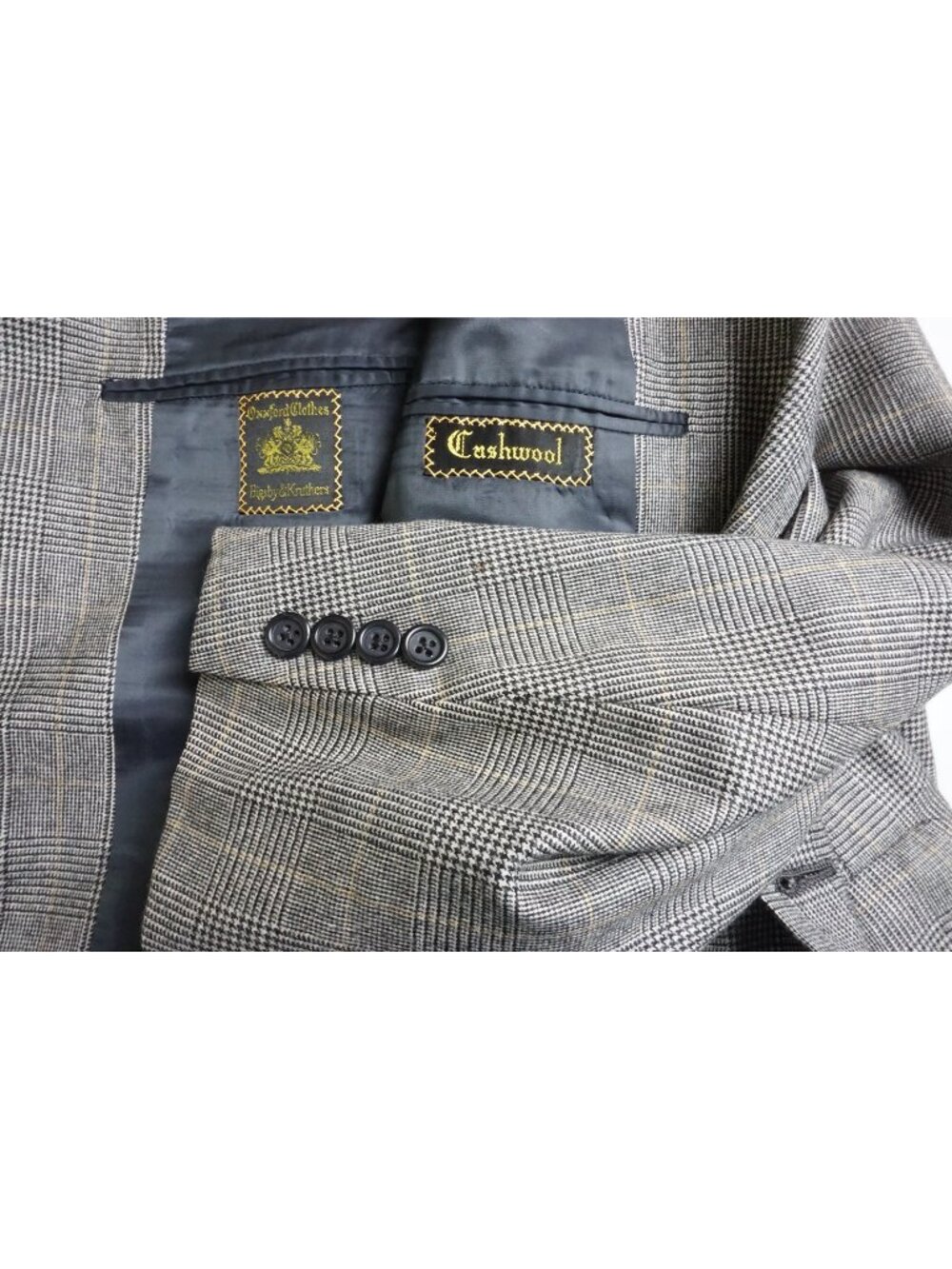Oxxford Clothes Gray Plaid Flannel Cashmere Blend 2 Pc Suit Jacket Pants 44R
